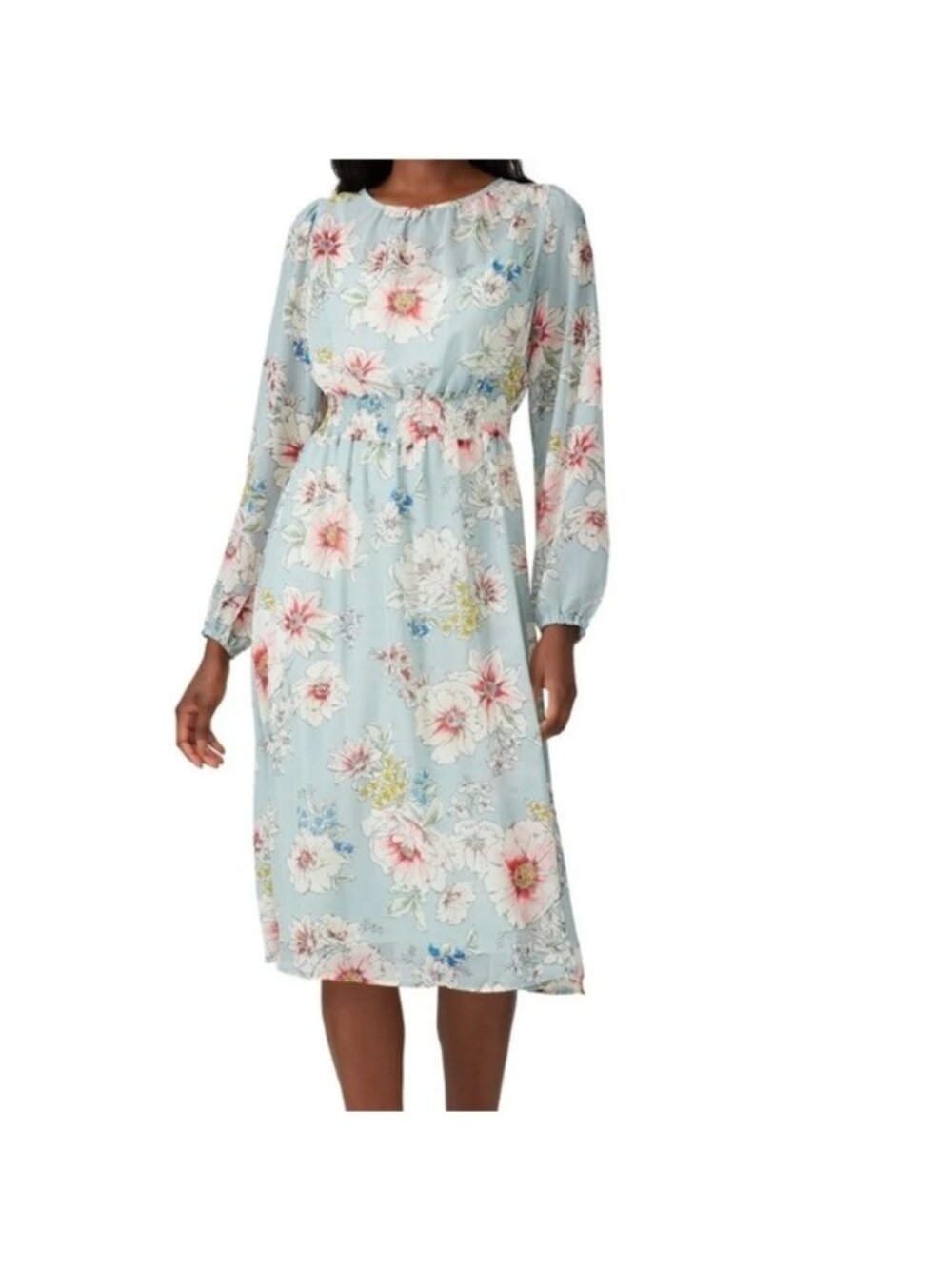 Louna Smocked Floral Long Sleeve Dress Small Women's Chiffon USA Spring